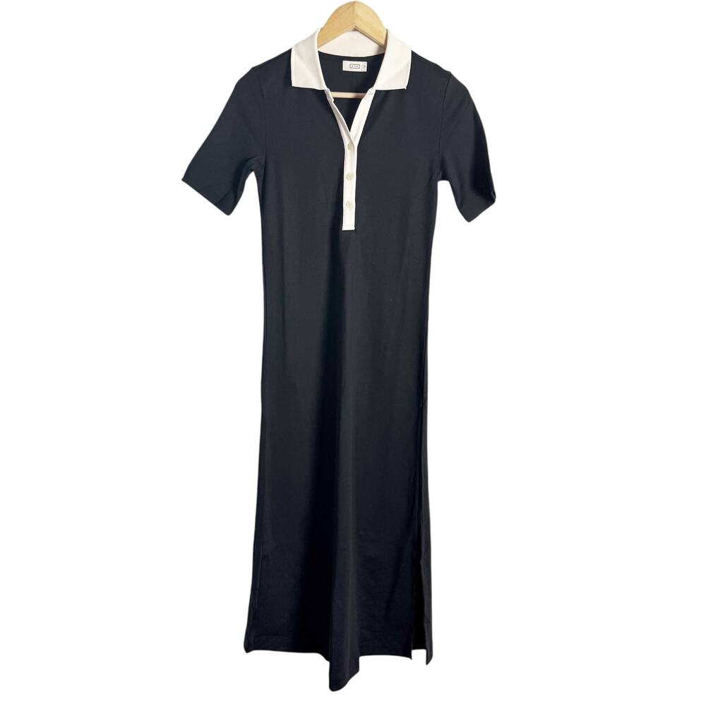AYR Scout Black Pima Cotton Short Sleeve Polo Collared Midi Dress Size XS